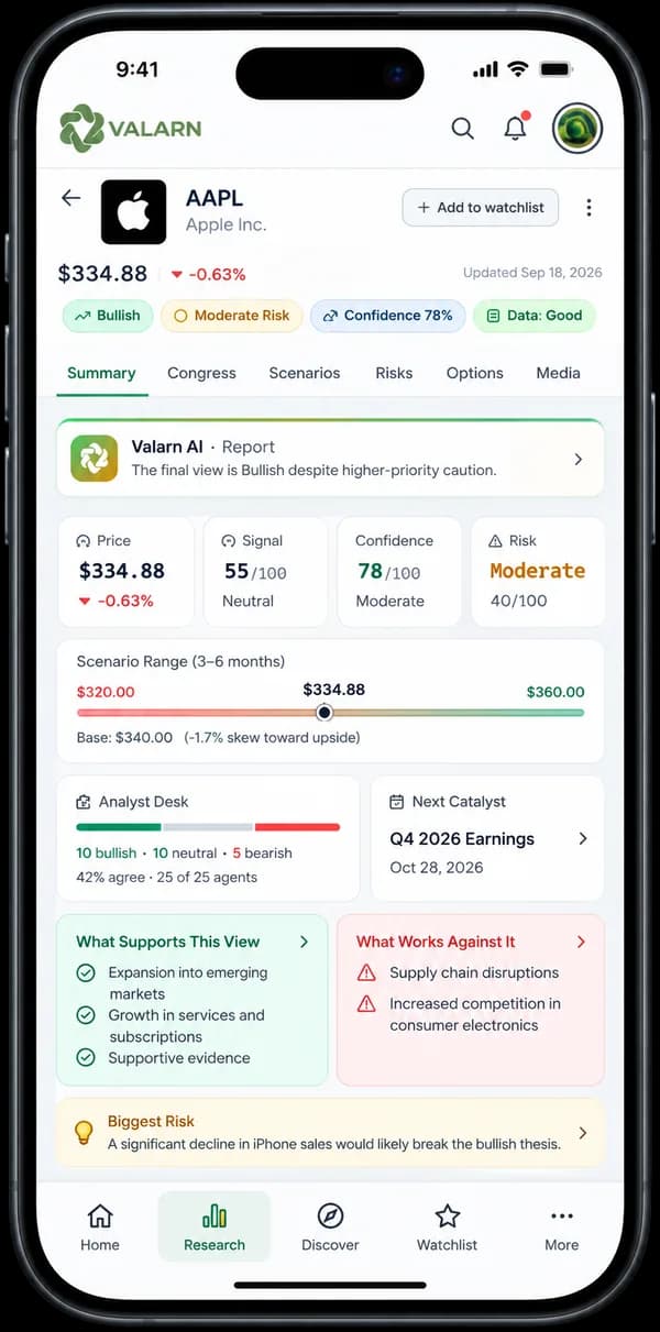 A Valarn research report open on an iPhone